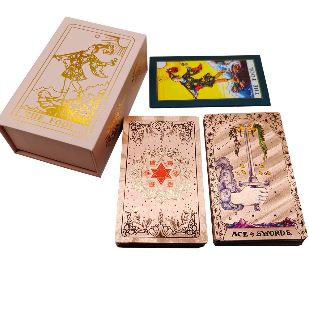 Stunning Appearance Oracle Cards Rose Pink Gold Foil Tarot Mysterious Board Game with Guidebook For Beginners