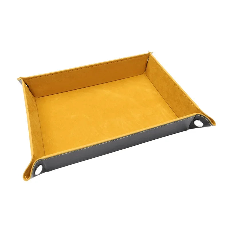 Foldable Dice Tray PU Leather Flannel Game Dice Plate Four Corners Folded Tray Home Desktop Decoration Box Coin Key Storage Tray