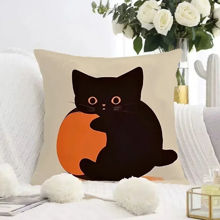 Cute Black Cat Double-sided Printed pillow cover Short plush Suitable living rooms bedrooms sofas throw cushion cover