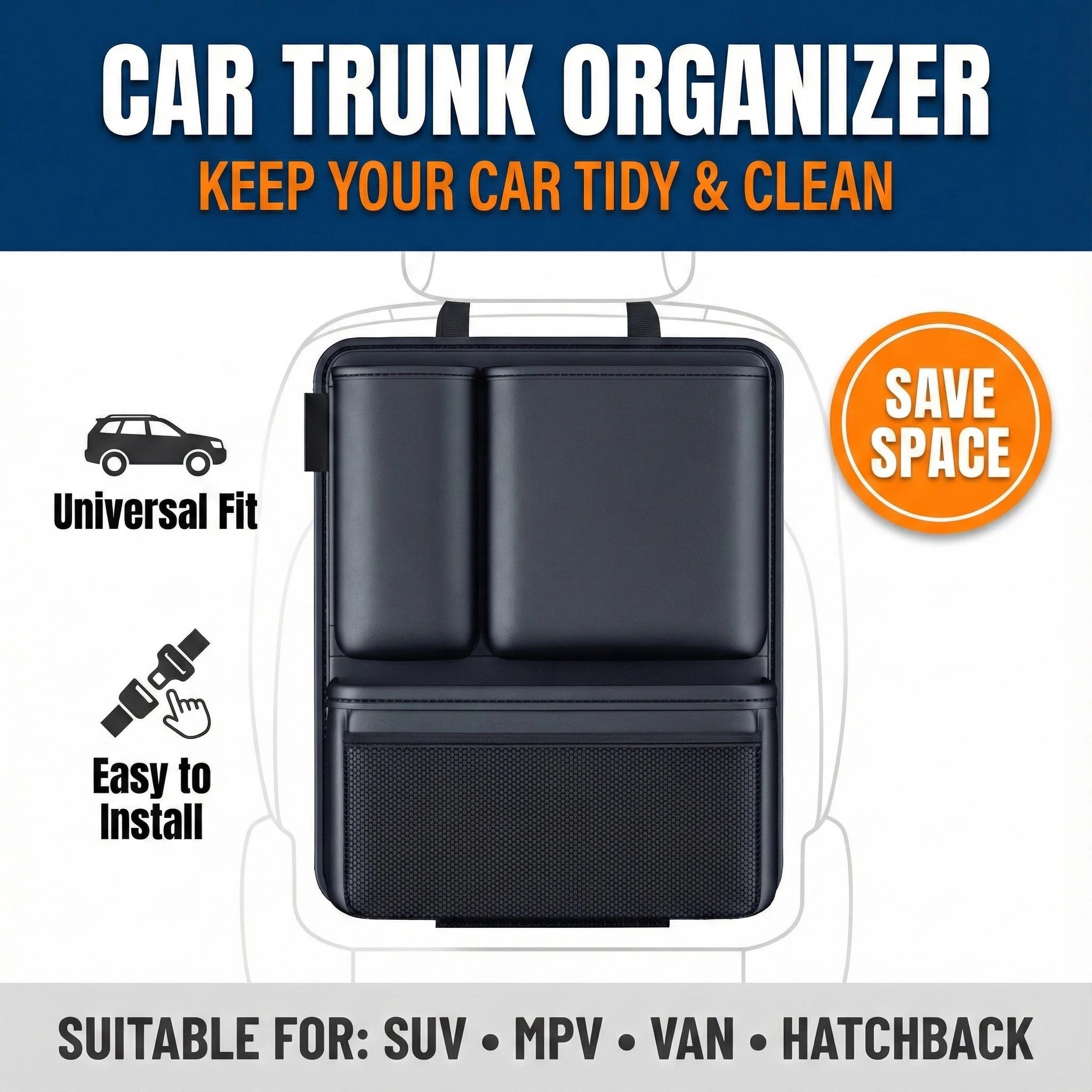 PU Leather Car Organizer, Large Capacity Multi-Pocket Backseat Storage Bag, Space Saving Interior Accessories Universal Fit
