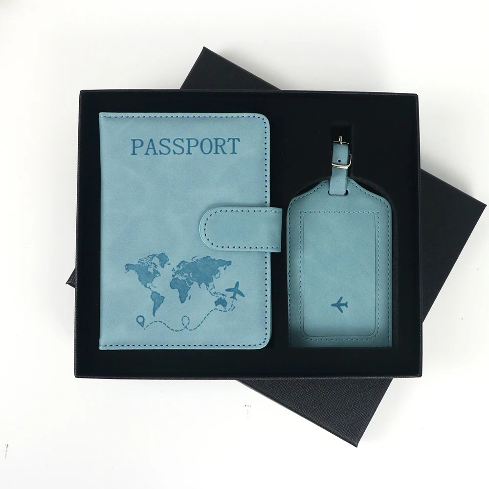 Customized Name Anti-Magnetic Passport Book Luggage Tag Set, PU Leather Passport Holder with Magnetic Fasteners, Passport Bag
