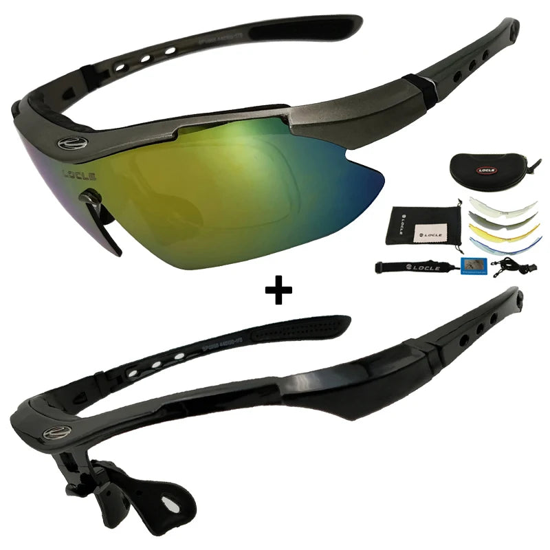 LOCLE Hiking Glasses UV400 Polarized Sunglasses Men Tactical Shooting Goggles Fishing Climbing Sport Glasses Cycling Goggles