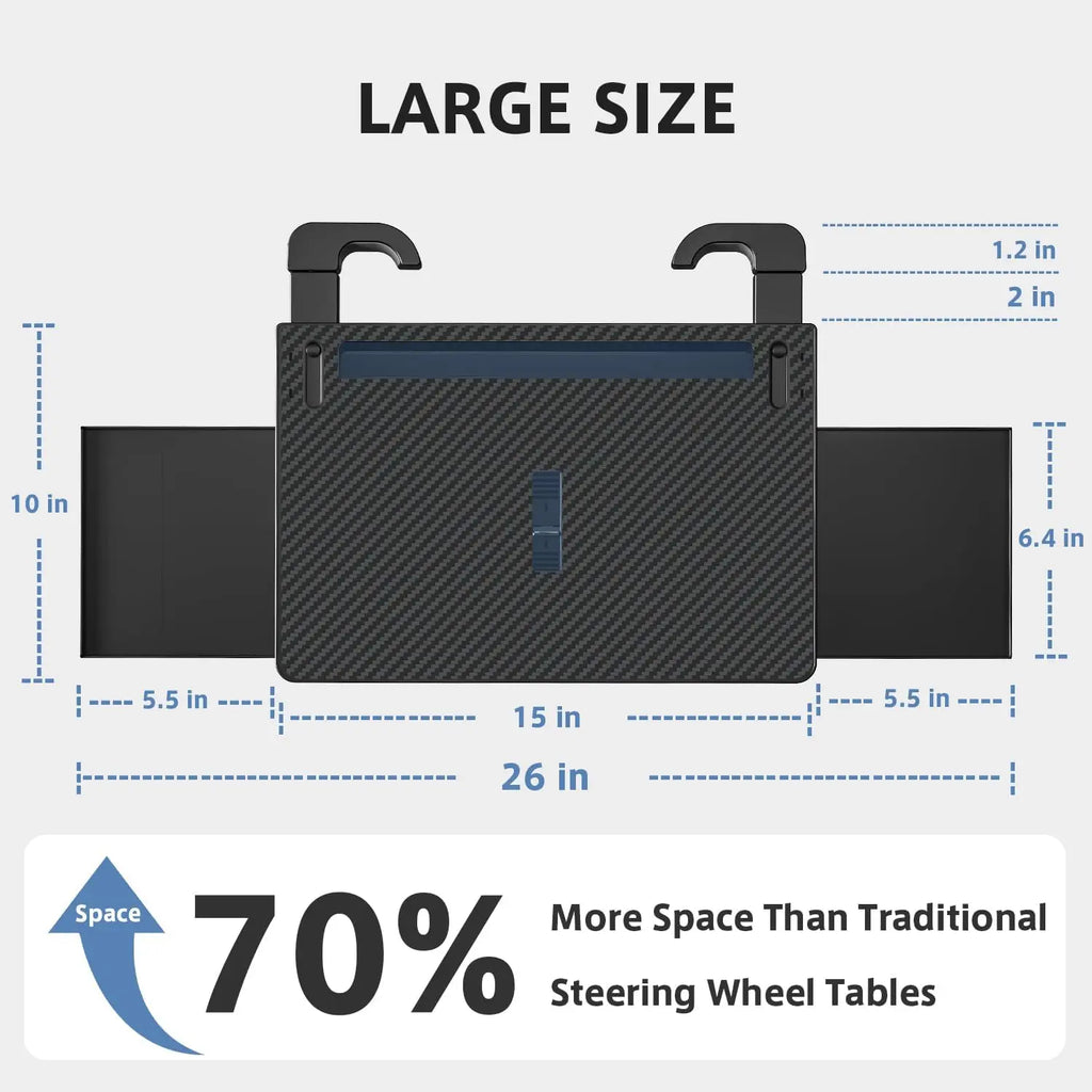Carbon Fiber Design Auto Steering Wheel Tray Multipurpose Adjustable Car Table with Drawer and Anti-Slip Protective Adhesive