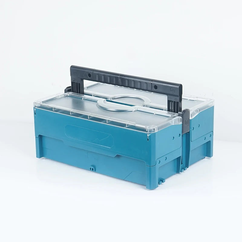 Professional-Grade Two Layers Stackable Folding Box with Transparent Cover, Telescoping Handle