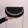 Luxury Satin Moon Bag Glitter Rhinestones Diamond Evening Bag Fashion Women Handbag Wedding Party Clutch Purse Shoulder Bag