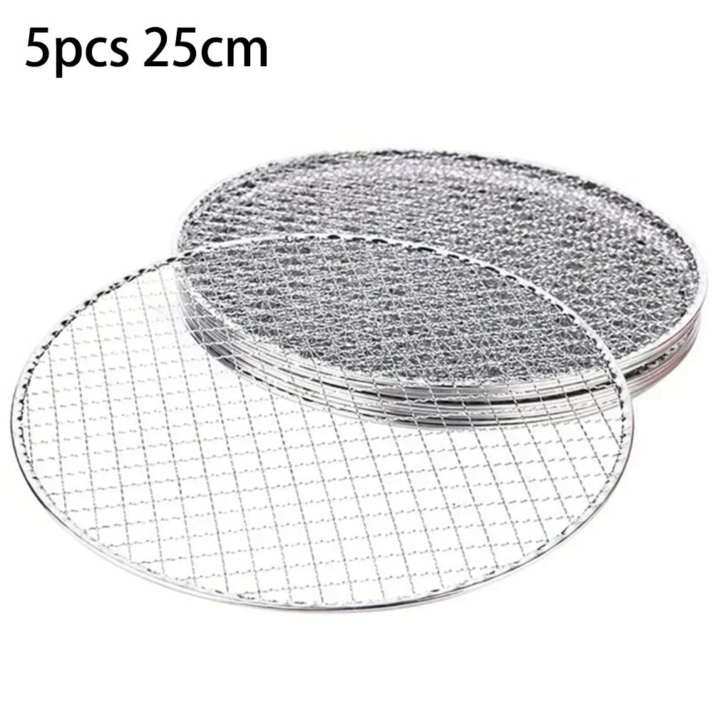 5pcs Round Disposable Wire Net Grill Racks Iron Roast Grate Cooking Barbecue BBQ Oven Grill 25CM/28CM/33CM Korean Style BBQ