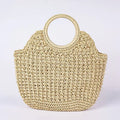 Natural Fiber Snap Clutch Bag,Spanish Seaside Women's Straw Woven Handbag,Summer Beach Travel Vacation Evening Elegant Purse