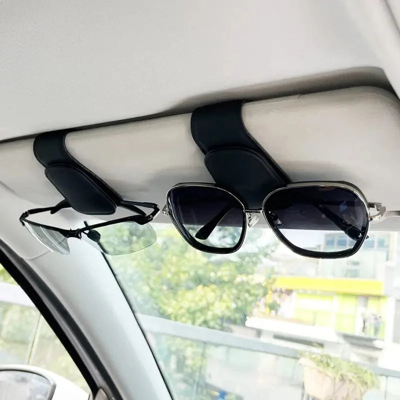 Universal leather car sunshade frame elastic clamp design for vehicle sunglasses storage