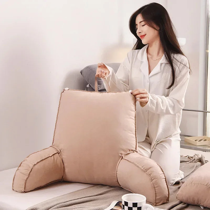 Large backrest reading pillow with arm and neck pillow filled with pearl cotton for comfortable and full support.