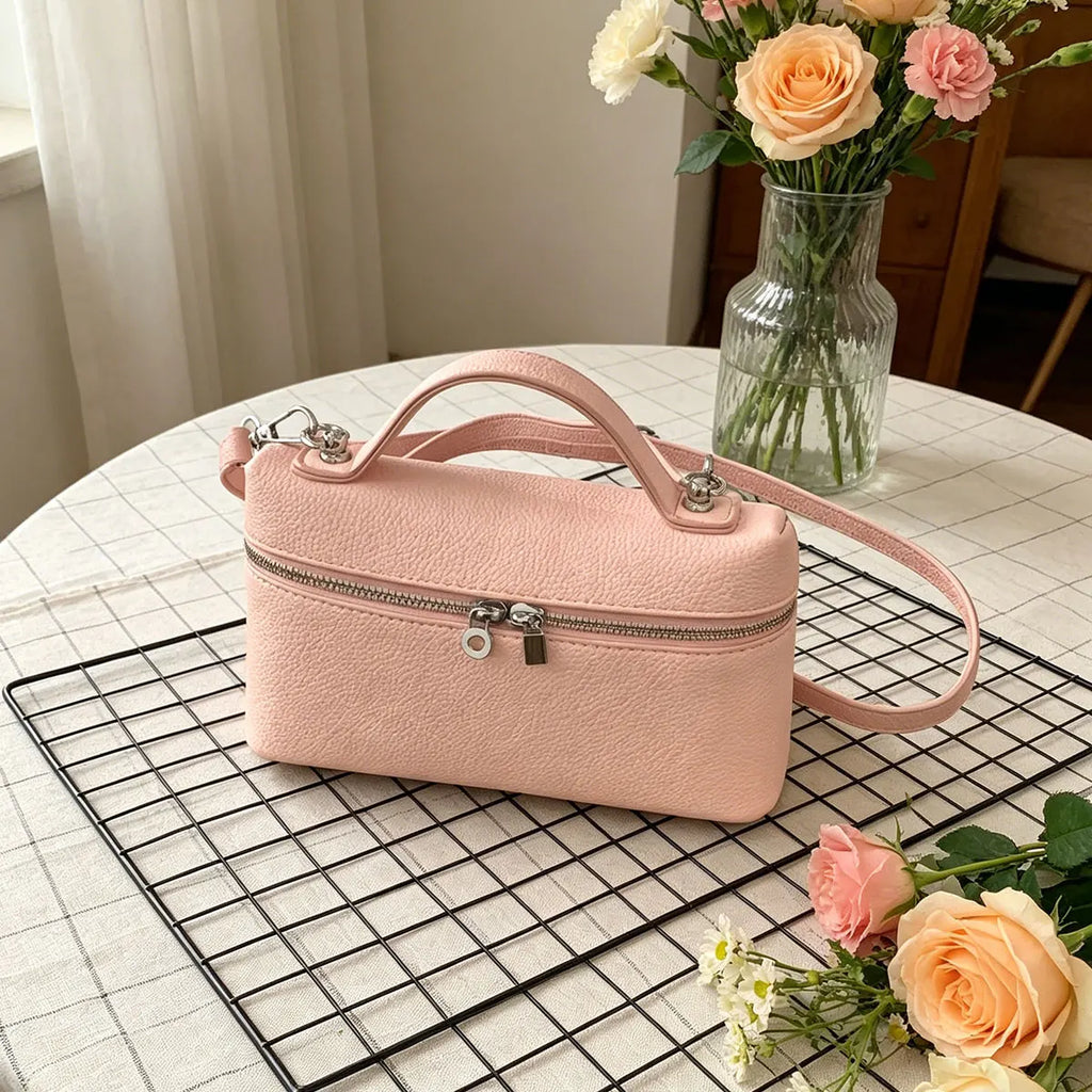 Fashionable and Sweet Dopamine Colored Diagonal Cross Bag Litchi Pattern Hand-held Box Bag Daily Commuting Versatile Square Bag