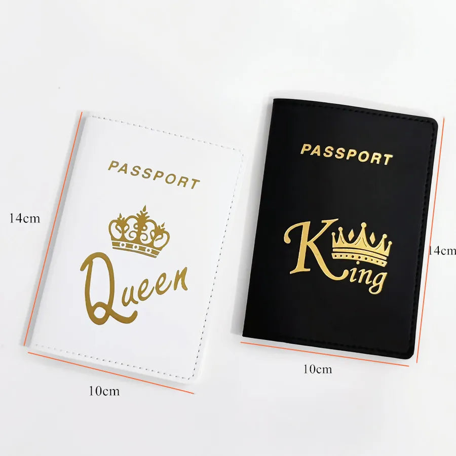 2PCS/Set Crown Graphic Lovers Passport Cover Case Card Holder Travel Accessories PU Leather Wallet Gift For Couples