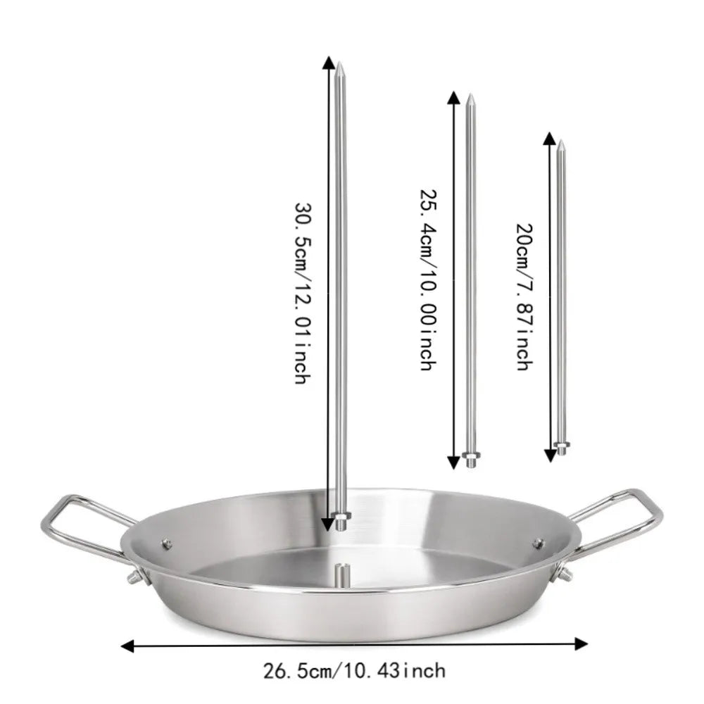 Stainless Steel Vertical Skewer Set Silver Polished Finish Shawarma Spit Stand Detachable Spikes Dual Handles Al Pastor Skewer