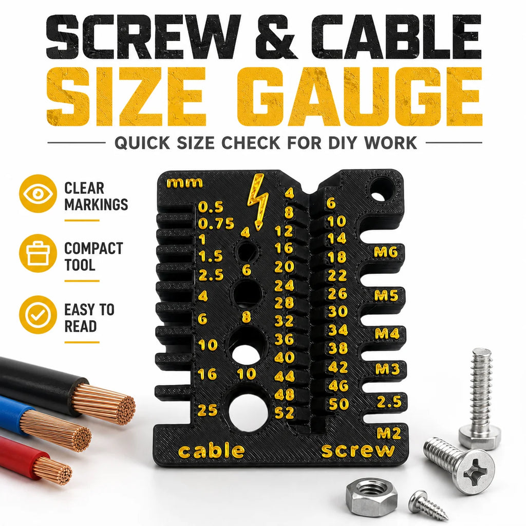 Screw & Cable Size Gauge, Metric Thread Measuring Tool for M2-M6 Screws & Wire Cables, Compact DIY Toolbox Tool