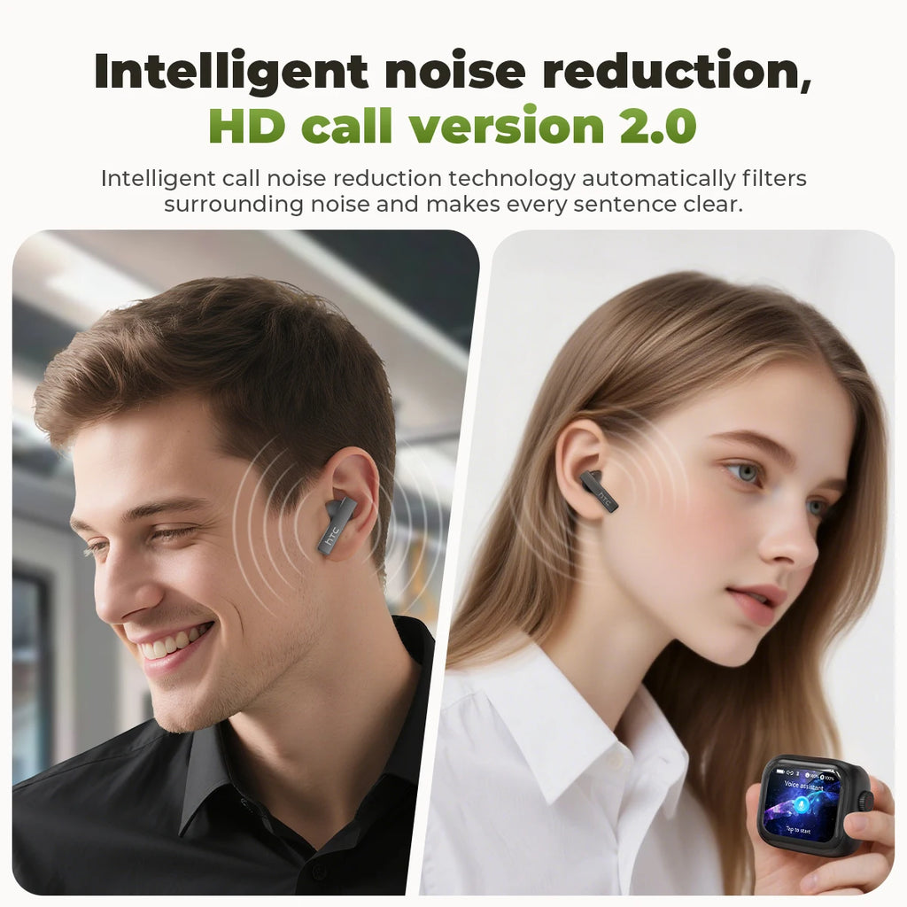 HTC NE40 Fashion Wireless Earbuds Eye-catching Transparent Case Light Open Semi-in-ear OWS Headphones Trendy Ear-hook Earphones