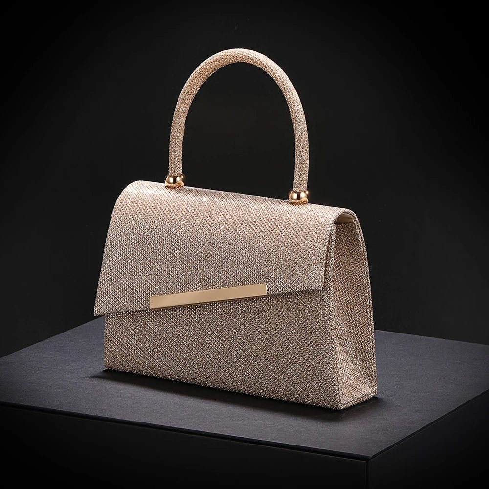 New Flash Powder Evening Bag - High-end metallic strip handbag for wedding banquet and party Bridal dress handbag for the bride