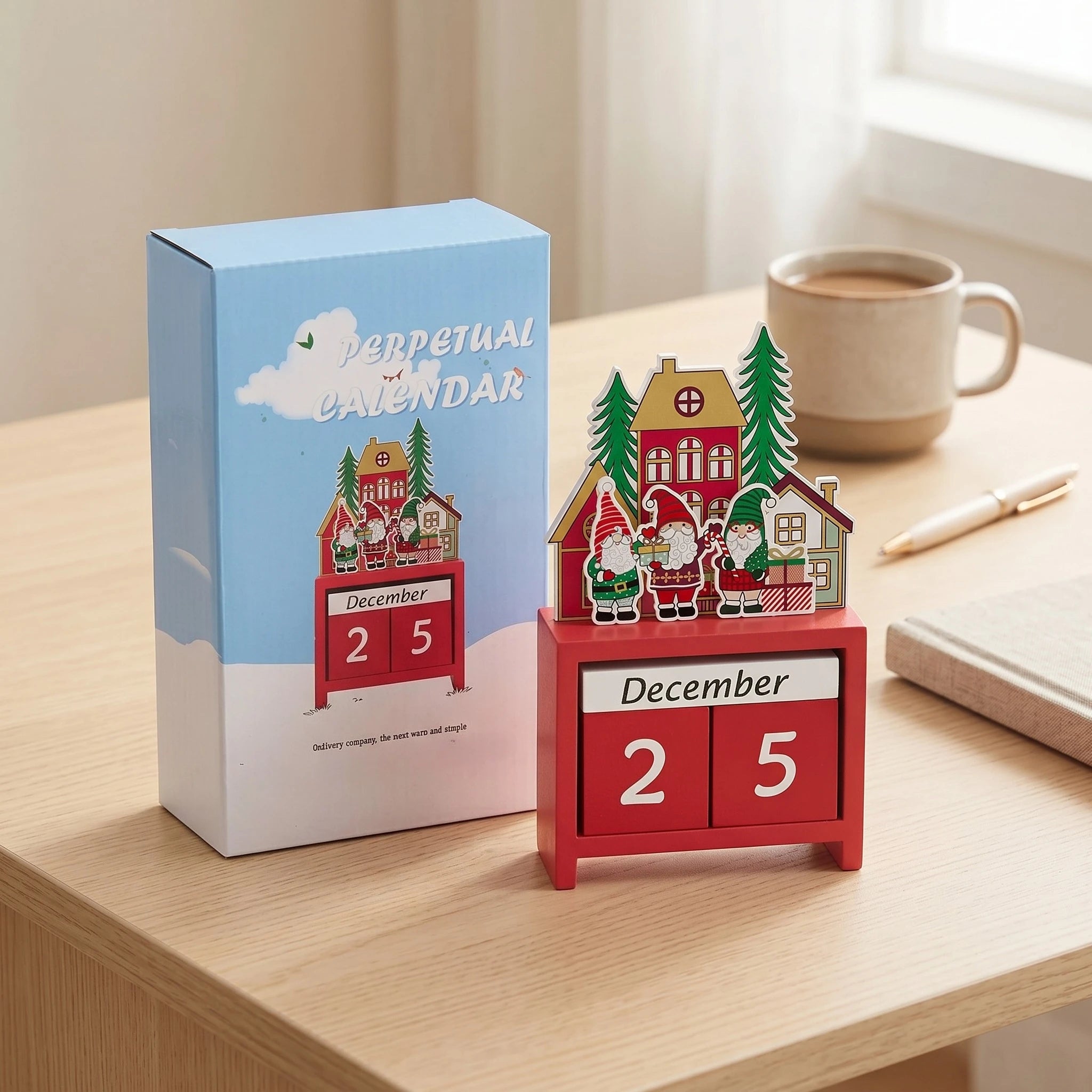 Christmas Countdown Advent Calendar, Days Until Christmas Countdown Desk Wooden Decoration Home Ornaments Office Decor - Santa