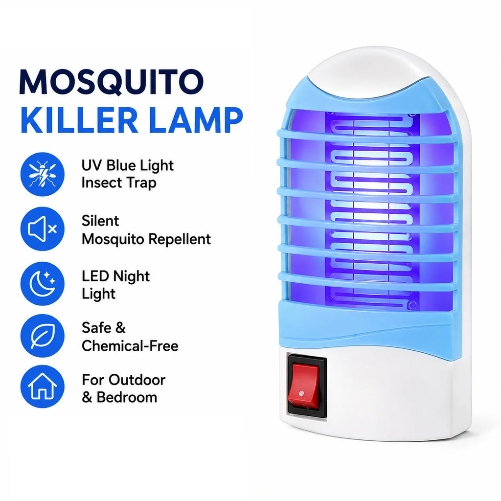 Portable Electric Mosquito Killer Lamp,UV Blue Light Insect Trap for Outdoor & Bedroom, Silent Mosquito Repellent with LED Night