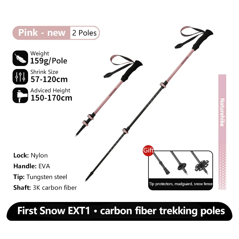 Naturehike Walking Stick First Snow EXT1 Carbon Fiber Hiking Poles 3 Section Ultra-light Telescopic Outdoor Climbing Hiking Cane