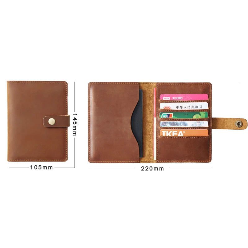 Crazy Horse Leather Passport Wallet – Retro Travel Organizer, RFID Blocking Multi-Function Ticket Purse for Men & Women