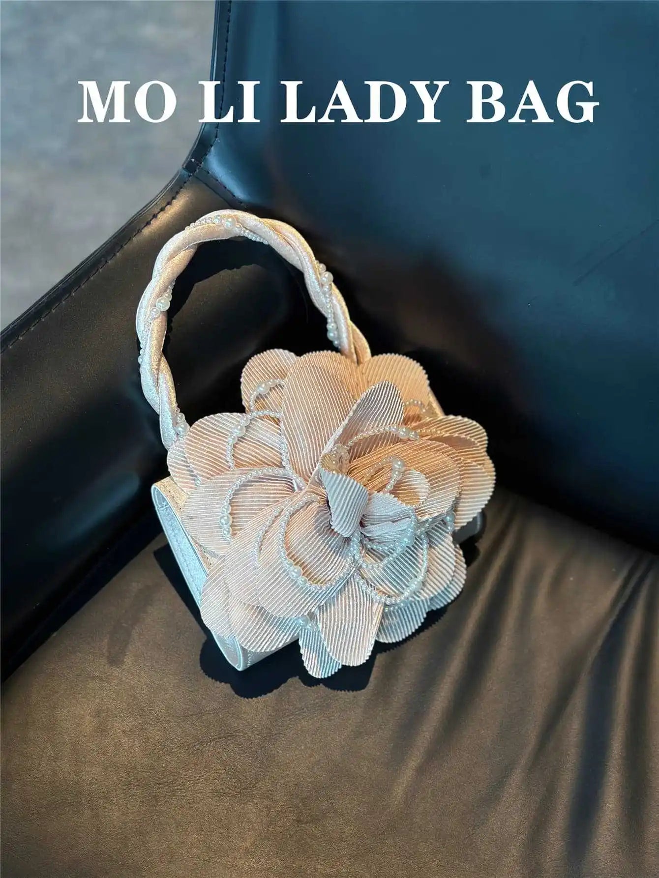 retro burgundy twist pearl cheongsam bag rose three-dimensional pink flower bag fairy bag diagonal straddle girl