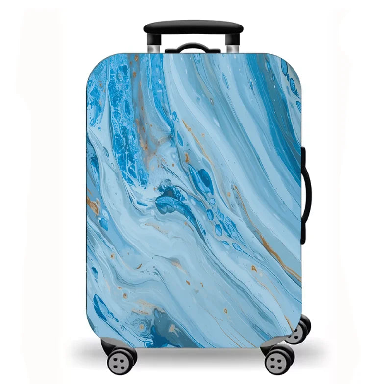 Luggage Cover, Gold Foil Fluid Marble Agate Print Stretch Suitcase Protector, Luxury Neutral Abstract Travel Design