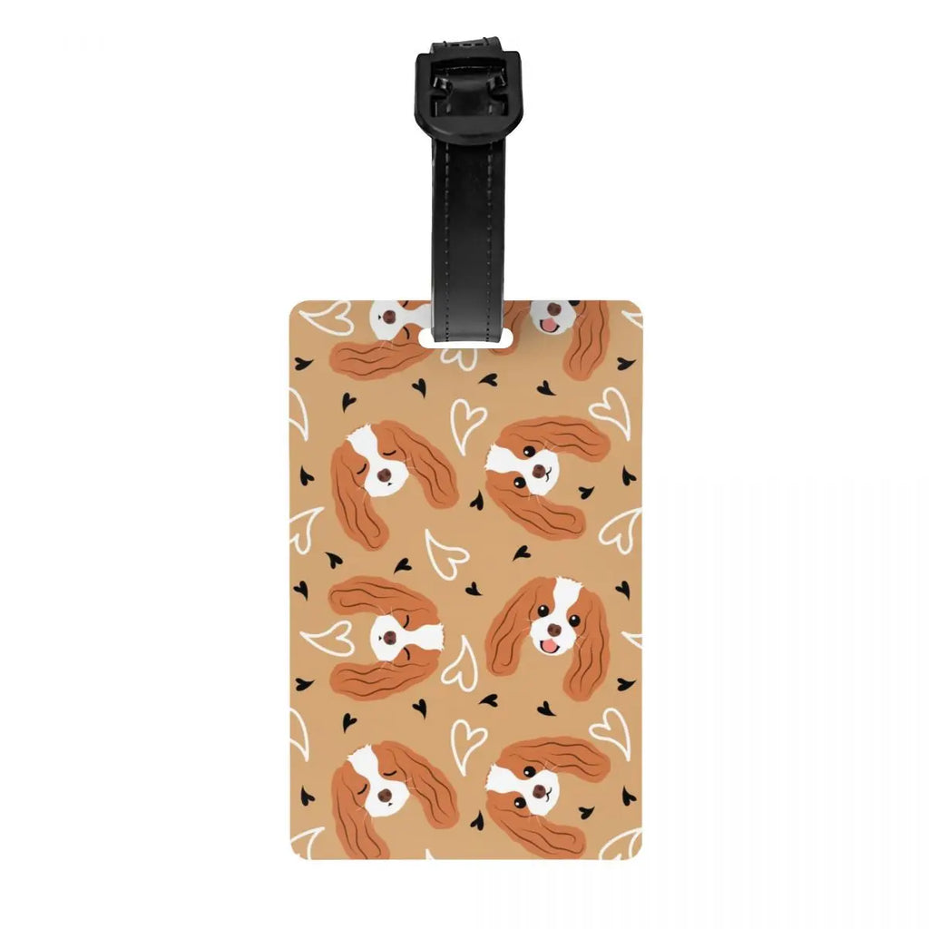 Custom Cavalier King Charles Spaniel Pet Portraits Art Luggage Tag Dog Suitcase Baggage Privacy Cover ID Label