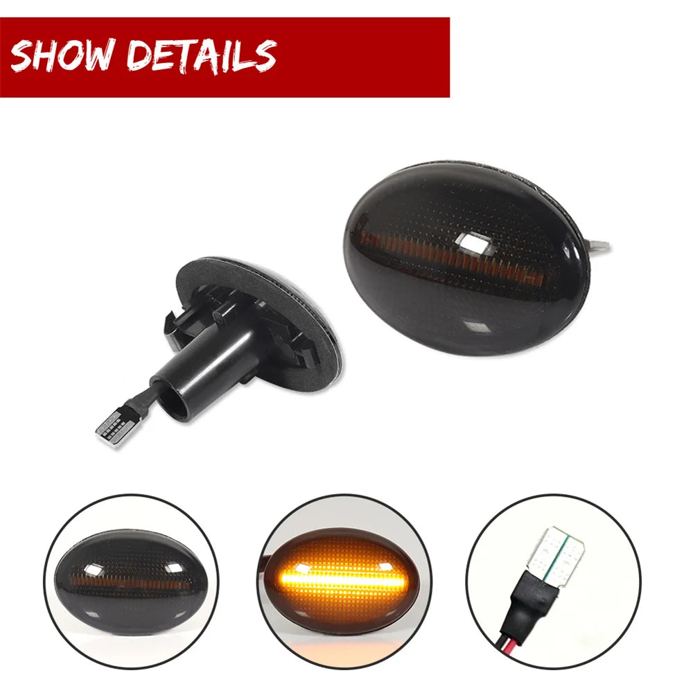 Amber Sequential LED Car Front Bumper Side Marker Turn Signal Lights For Mini Cooper R55 R56 R57 R58 R59 Fender Flare Lamps 12V