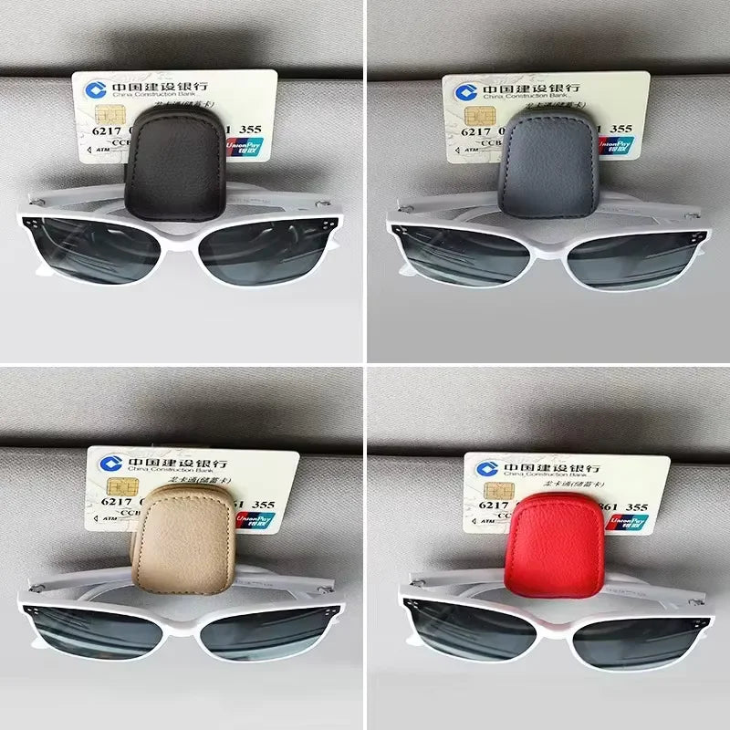 Universal Car Sunglasses Holder Car Magnetic Leather Clip Card Ticket Holder Auto Sun Visor Glasses Box Decoration Accessories