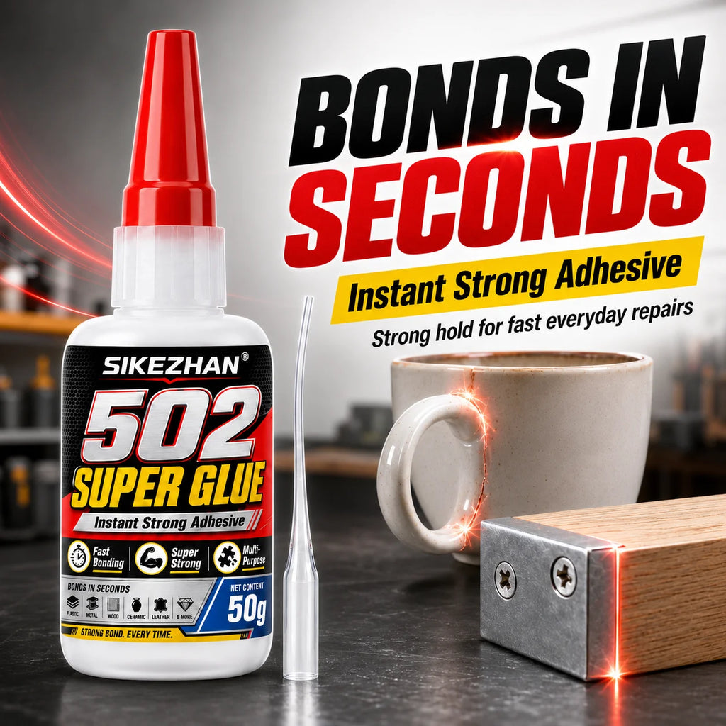 SIKEZHAN® 50g 502 Super Glue Cyanoacrylate Adhesive, Instant Quick Dry Strong Bond for Leather Rubber Glass Wood Metal Repairs