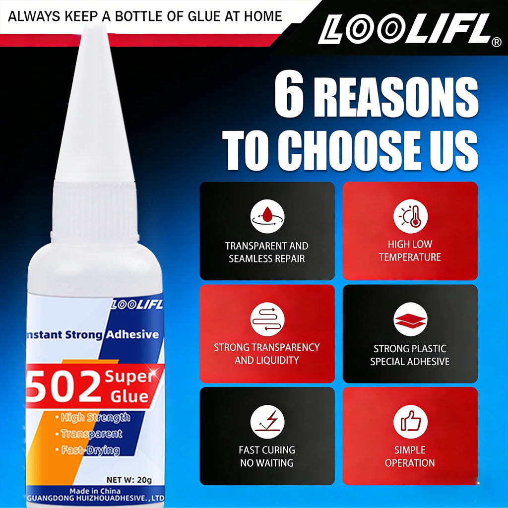 502 Super Glue Instant Cyanoacrylate Adhesive High Strength Fast Drying for Metal Wood Plastic Ceramic Glass DIY Bonding Tool