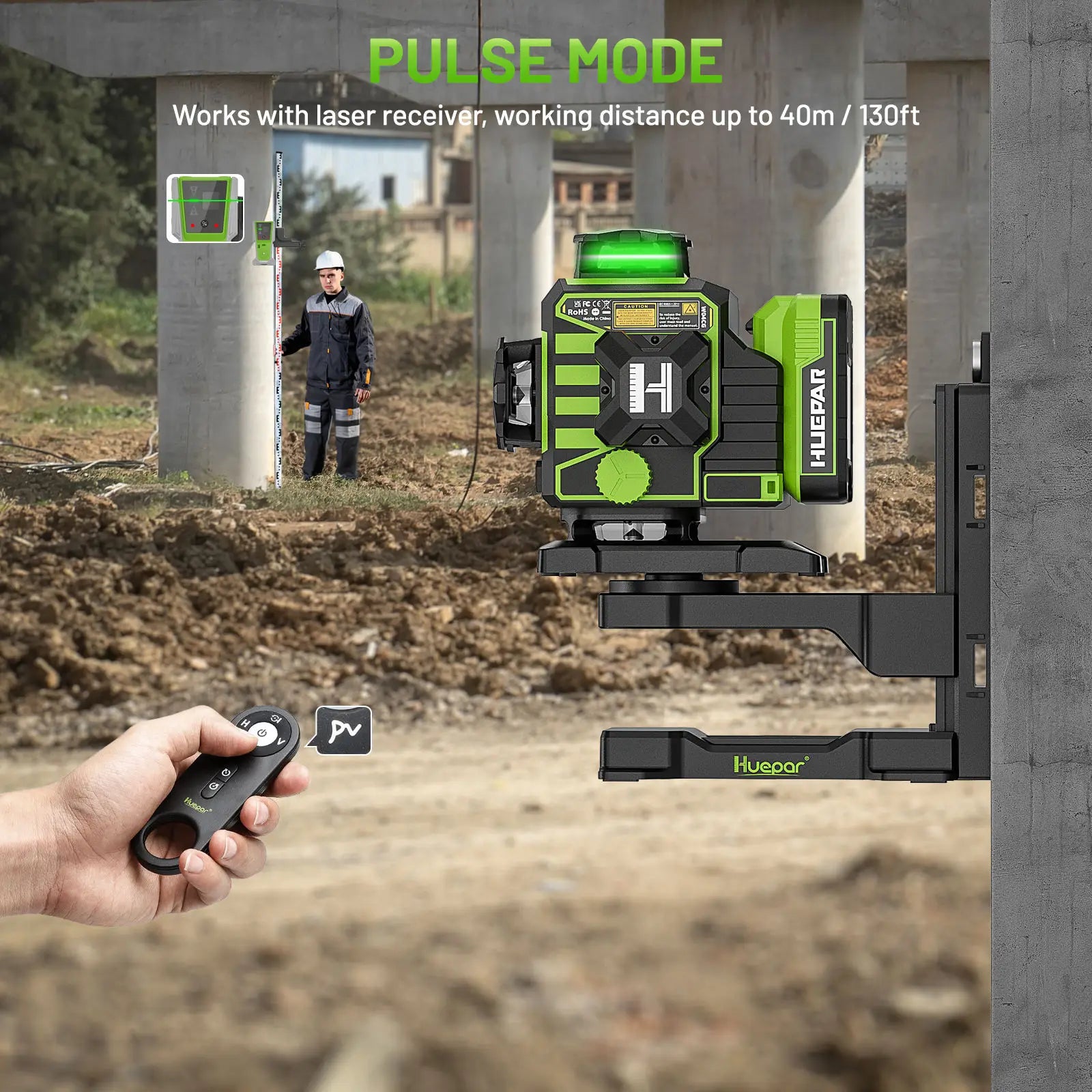 Huepar W04CG 16 Green Lines 4D Self-leveling Remote & Bluetooth Control Laser Level with LCD Touch Panel