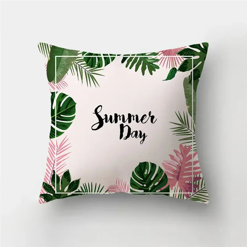 Fresh Summer Leaves Double-sided Printed pillow cover Short plush Suitable living rooms bedrooms sofas throw cushion cover