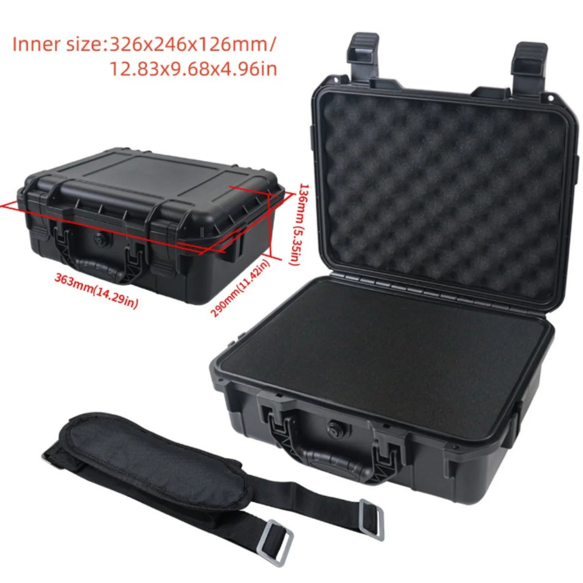 Equipment Hard Case with Pre-cut Sponge and Single Crossbody Strap, for Camera Photography Safety Toolbox Portable Case Suitcase