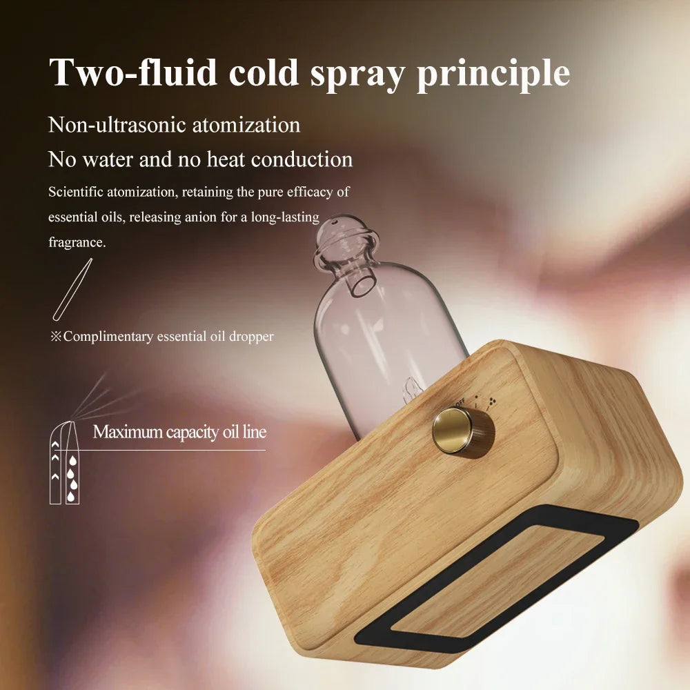 Waterless Aroma Essential Oil Diffuser Rechargeable Wooden Fragrance Electric Scent Diffuser Built-in Battery Nebulizer For Home