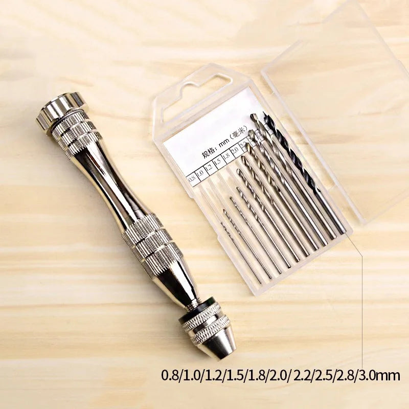Hand Drill Set - Manual Pin Vise with 10 Mini Drill Bits 0.8 - 3 mm for  Jewelry MakingResin, Hobby Projects Push Hand Drill