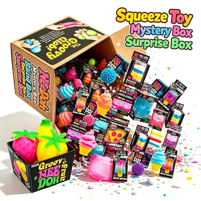 New Schylling NeeDoh Blind Box Jellyfish & Cube Squish Stress Relief Sensory Fidget Toy, Stress Relief Squeeze Toy Mystery Box