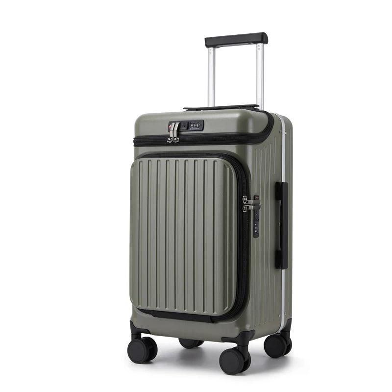 100% PC Hard Shell Luggage Front & Top Opening Suitcase with Spinner Wheels TSA Lock Laptop Compartment, Carry-On Travel Trolley