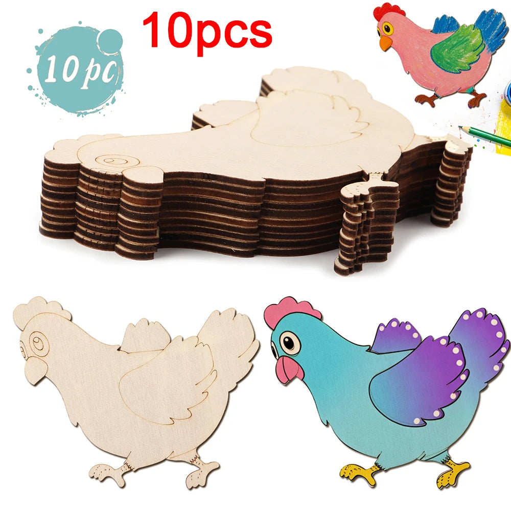 10pcs/set Unfinished Wooden Chicken Cutouts Blank Wooden Ornaments Thanksgiving Supplies for DIY Painting Party Decora Hanging