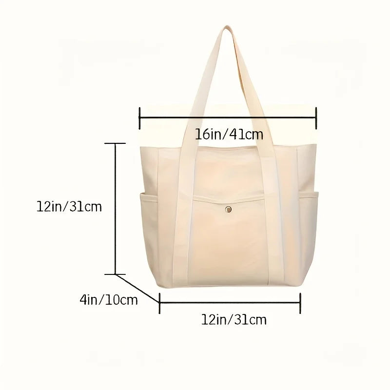 Stylish Large Capacity Canvas Tote Bag, Zipper Closure Durable Shoulder Straps Perfect for Commuting, College and Book Carrying