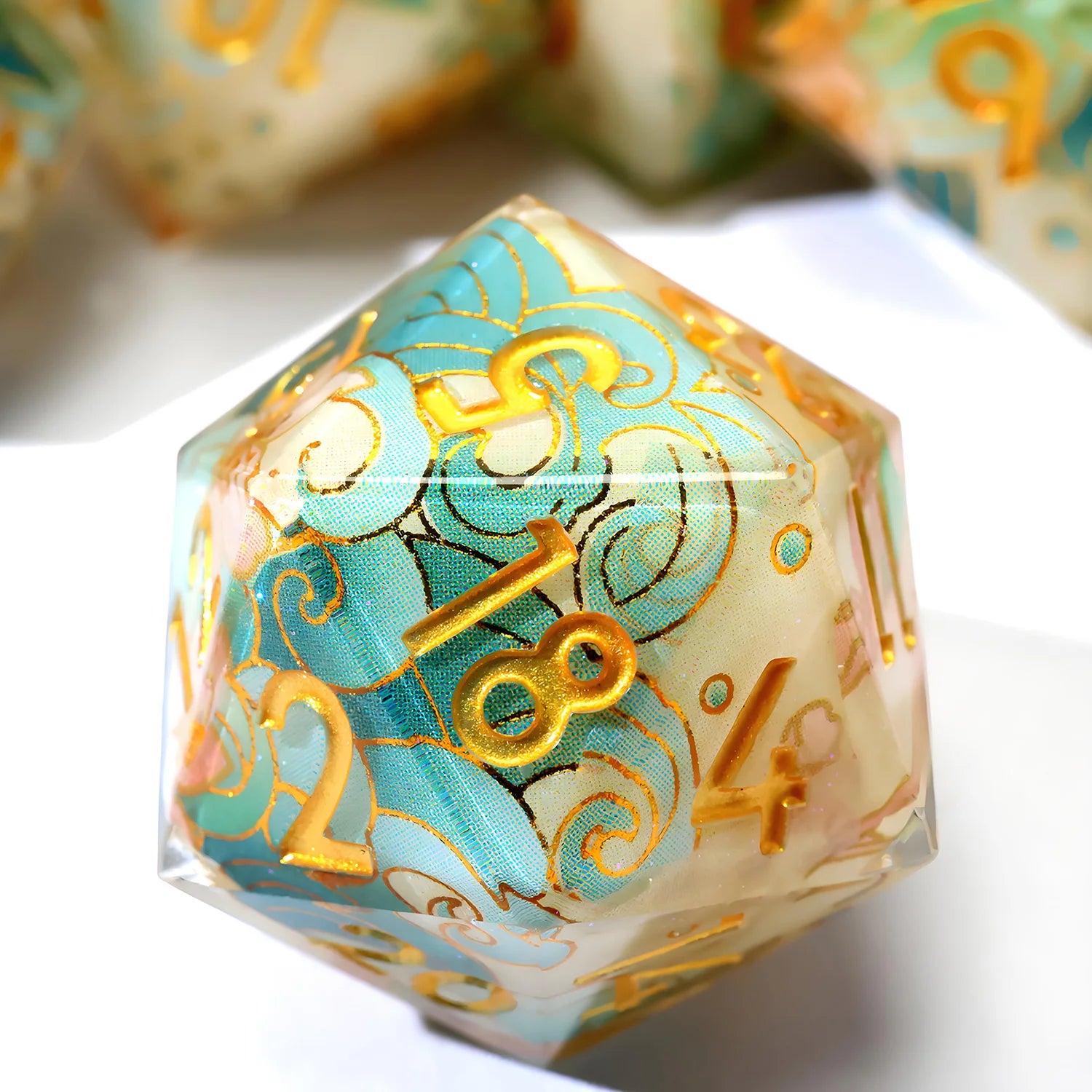 Enchanting DND Dice Set with Ocean Wave & Peach Blossom Designs-Perfect for Board Game,RPG & Tabletop Gaming Adventures-F2