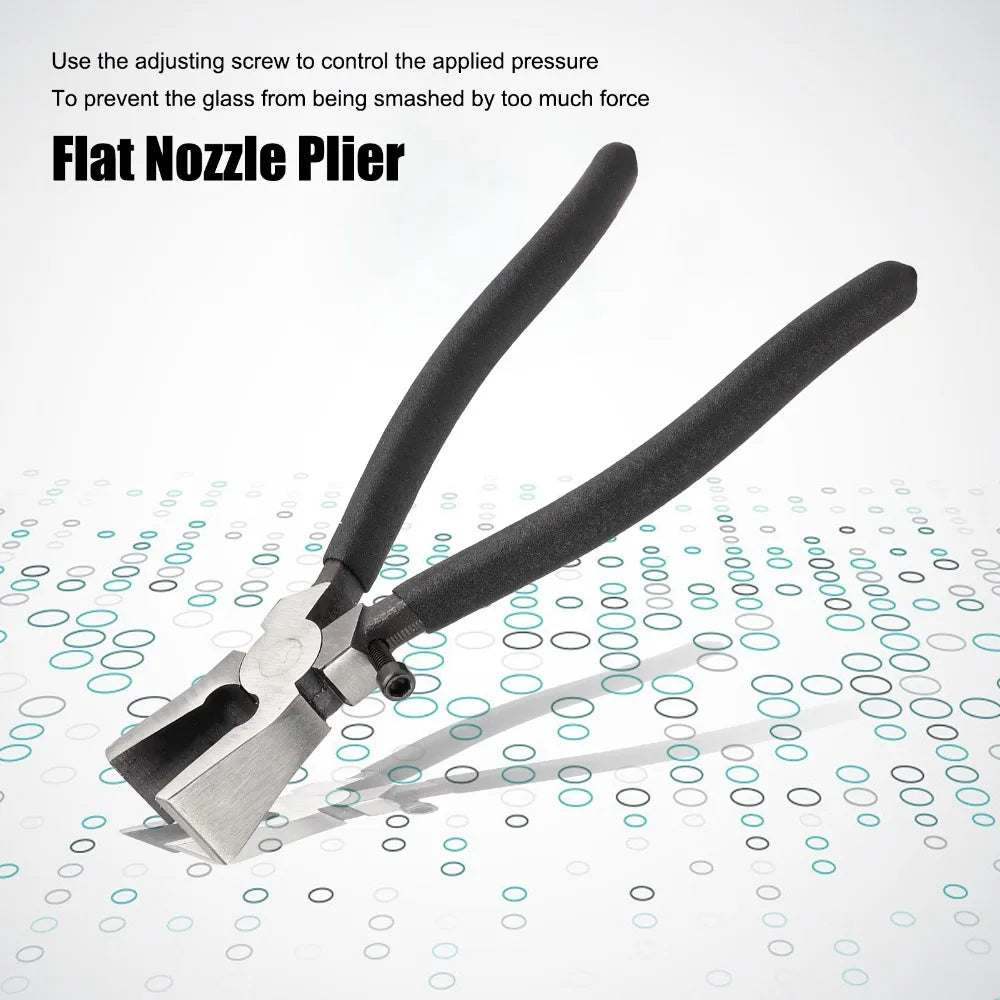 8 Inches Glass Pliers Black Rubber Tips Glass Breaking Tool Adjustment Function Curved Jaws Running Pliers