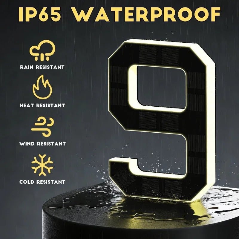 Outdoor Solar House Number Light 12CM LED Address Sign Light Sensor Door Plate for Home Yard Wall Decoration Use Set Kit Supply