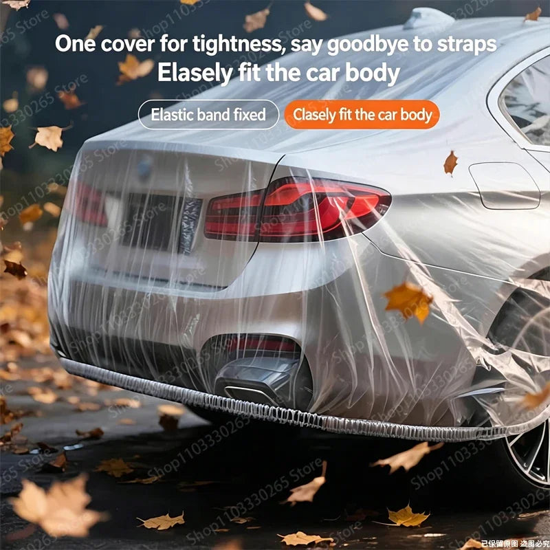Disposable Plastic Car Cover, 10-Second Quick Install, Elastic Band Fit, Dustproof & Rainproof, No Cleaning Needed