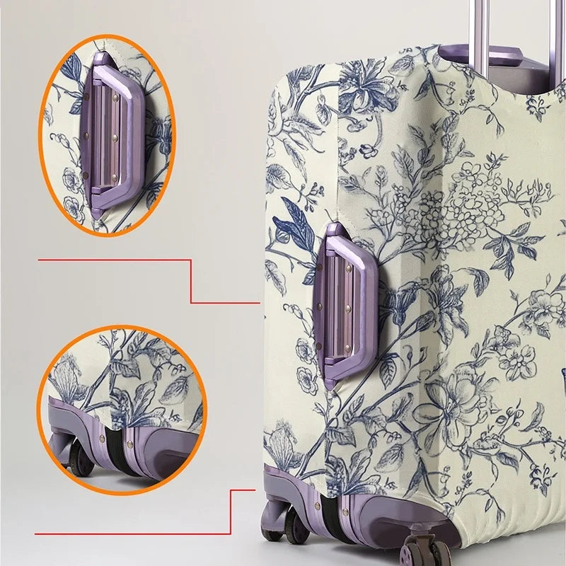 Blue and white hummingbird floral pattern luggage protection cover, suitable for 18-32 inch luggage covers, luggage handle glove
