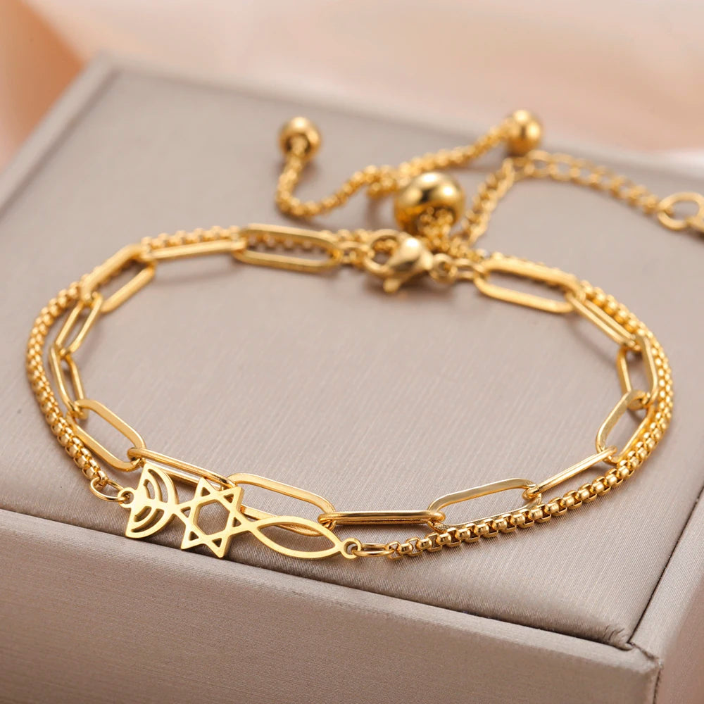Dawapara Messianic Seal of Jerusalem Bracelet Jewish Star of David Menorah Religious Judaism Hanukkah Gifts Stainless Steel