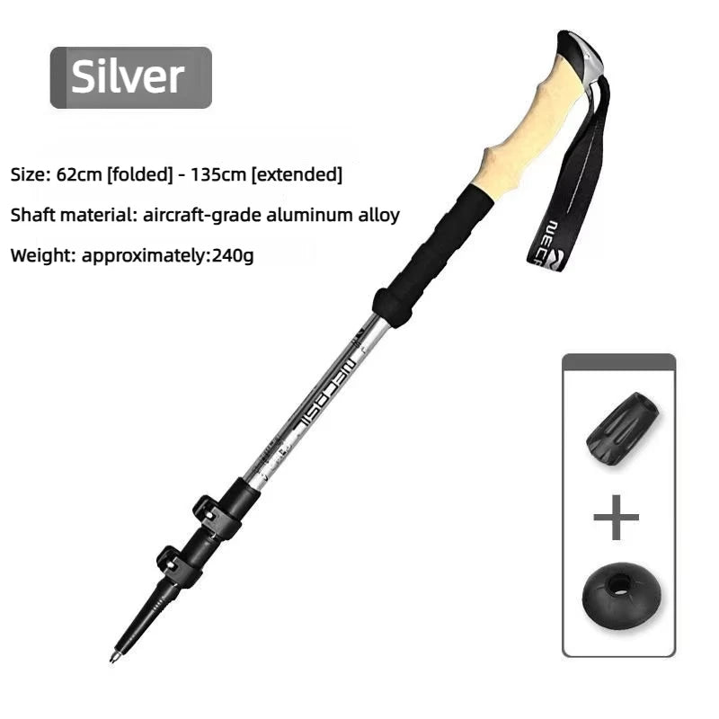 1pcs Aluminum Outdoor Hiking Anti Shock Walking Sticks Telescopic Trekking Climbing Poles Ultralight Walking Canes 135CM