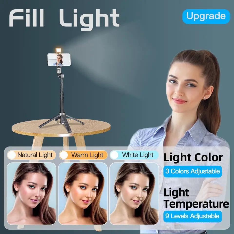 Selfie Stick Tripod with Remote & Fill Light 40" Extendable Phone Tripod 1/4 Inch Screw for Android IPhone Smartphone