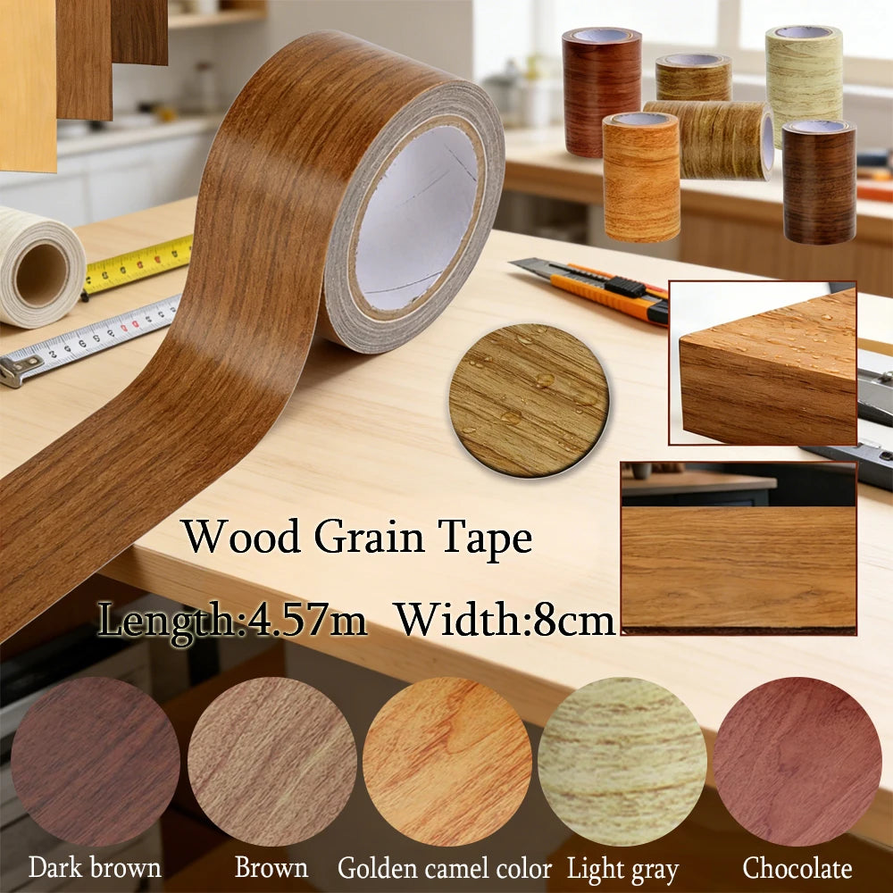 1 Roll DIY Wood Grain Repair Tape 8cmx4.5m, Self-Stick for Instant Furniture & Floor Renovation, Covers Scratches Easy ﻿