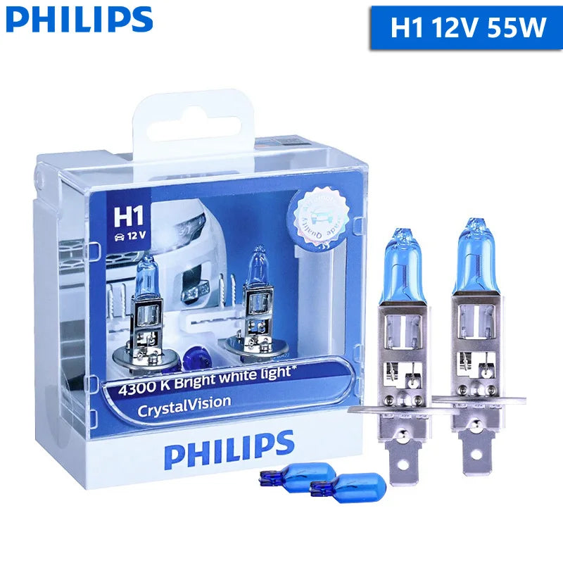 Philips Crystal Vision H1 H11 HB3 HB4 9005 9006 12V CV 4300K Bright White Car Halogen Head Light Auto Lamp (Twin)