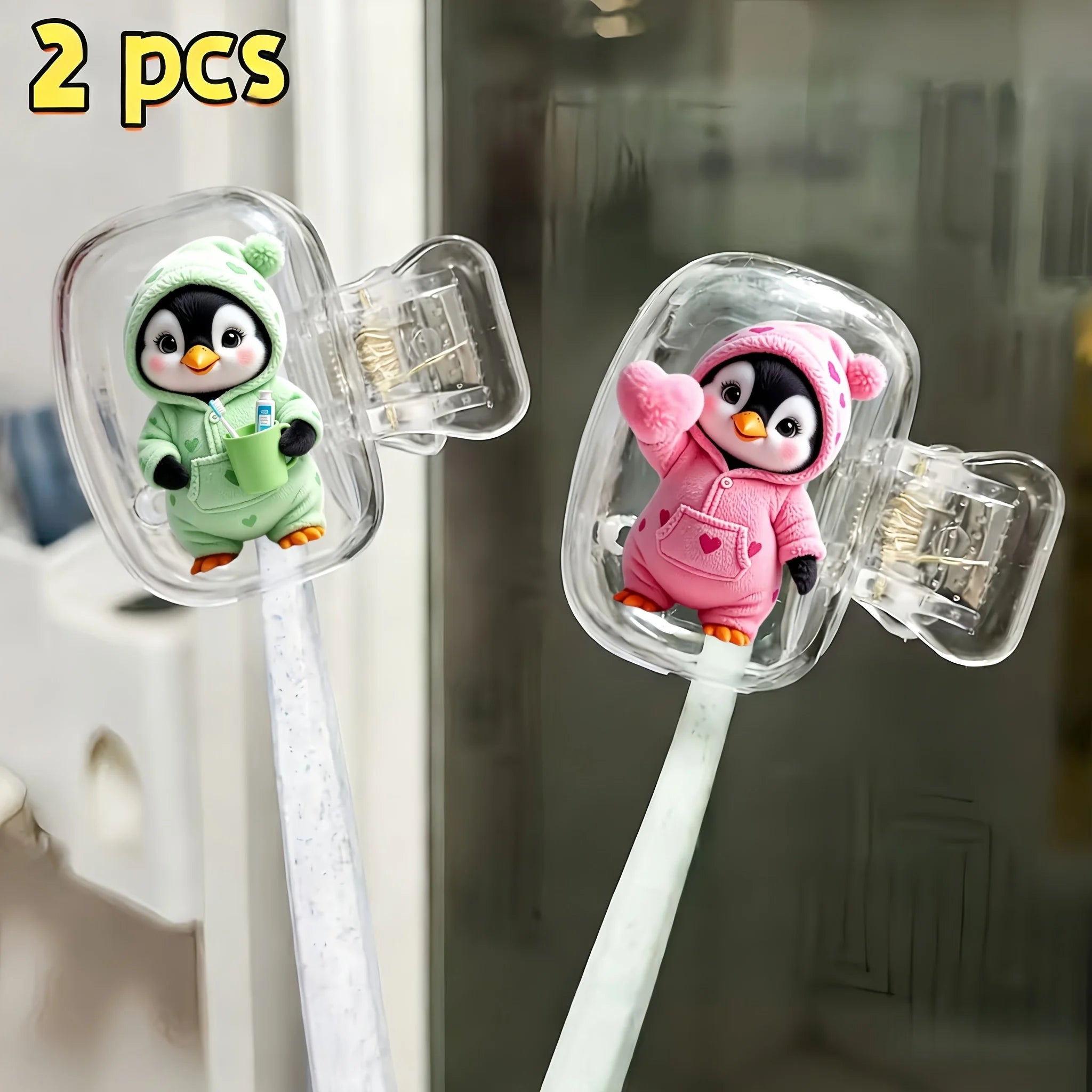 2pcs Adorable Penguins Portable Toothbrush Head Cover Storage Case Toothbrush Protector Holder Bathroom Accessory for Travel